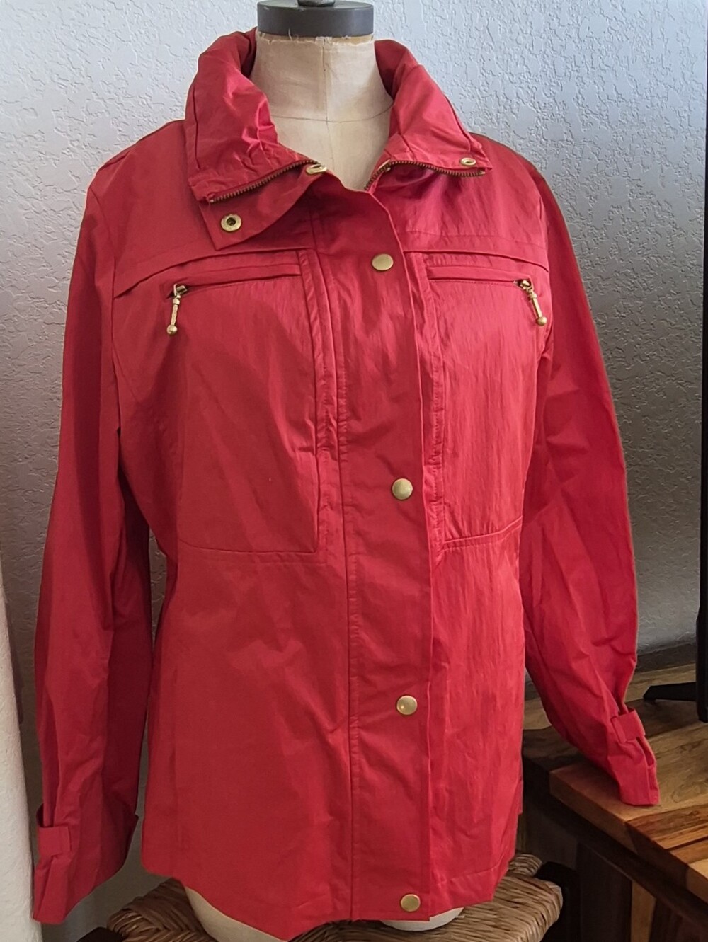 Chico's Zenergy Zip Up & Push Button Mock Neck Windbreaker Jacket Sz L